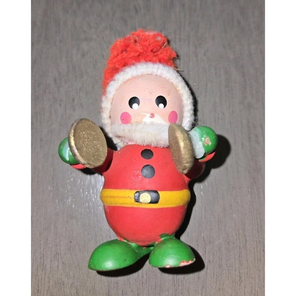Vintage Wooden Christmas Ornament Lot Santa Mouse Angel Soldier Noel 7pc Set